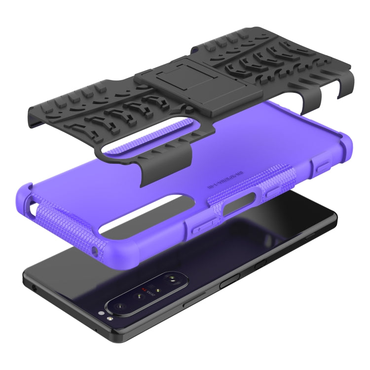 For Sony Xperia 1 III Tire Texture Shockproof TPU+PC Protective Case with Holder