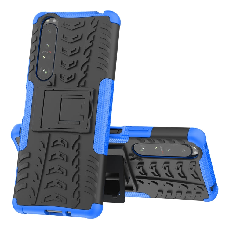 For Sony Xperia 1 III Tire Texture Shockproof TPU+PC Protective Case with Holder