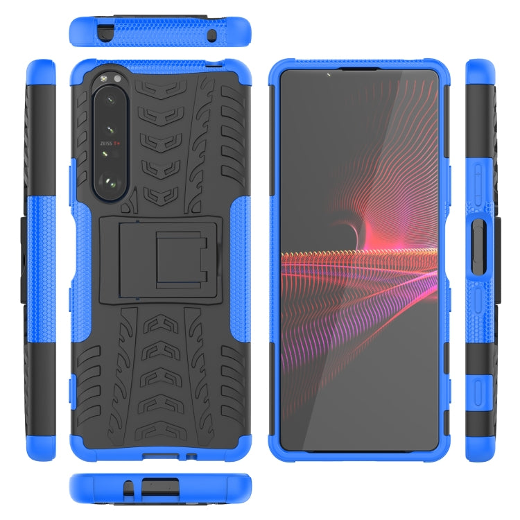 For Sony Xperia 1 III Tire Texture Shockproof TPU+PC Protective Case with Holder