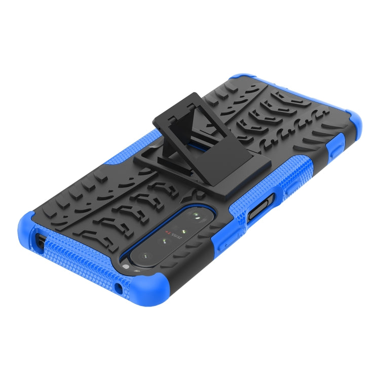 For Sony Xperia 1 III Tire Texture Shockproof TPU+PC Protective Case with Holder