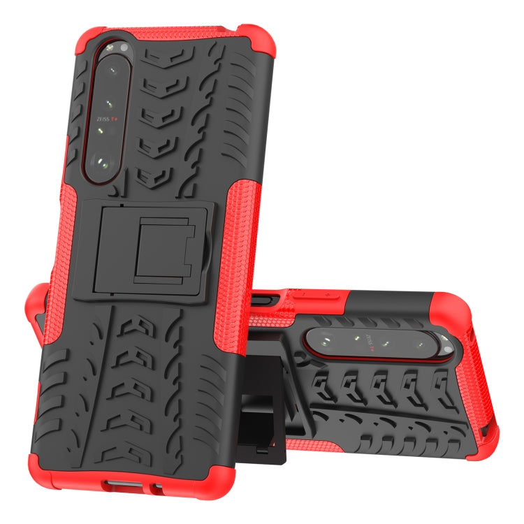 For Sony Xperia 1 III Tire Texture Shockproof TPU+PC Protective Case with Holder
