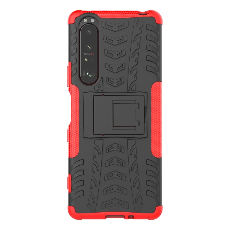 For Sony Xperia 1 III Tire Texture Shockproof TPU+PC Protective Case with Holder