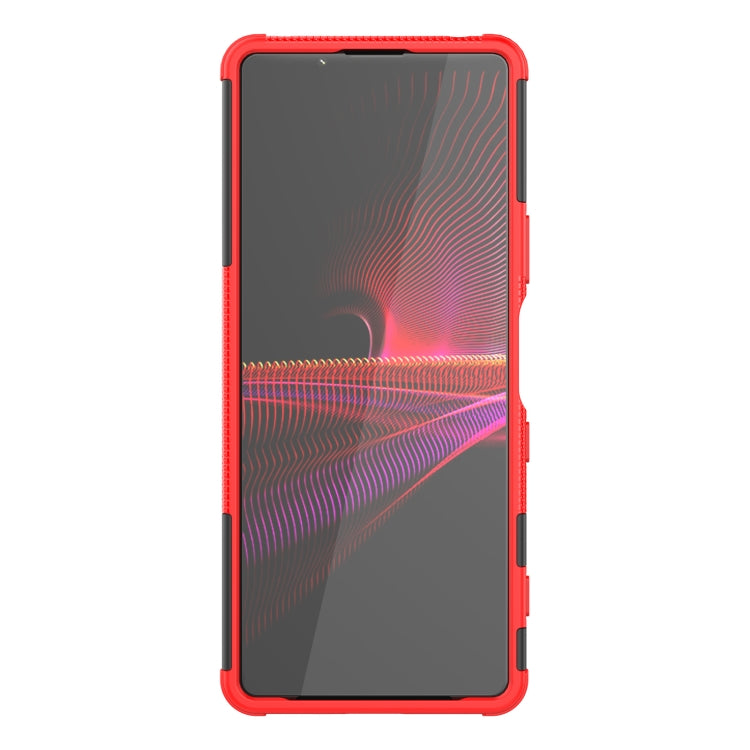 For Sony Xperia 1 III Tire Texture Shockproof TPU+PC Protective Case with Holder
