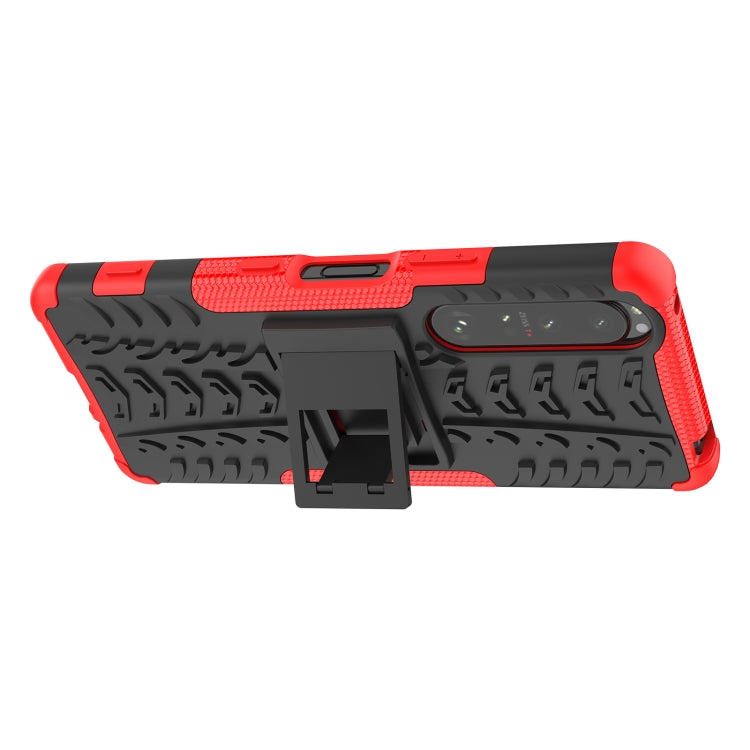 For Sony Xperia 1 III Tire Texture Shockproof TPU+PC Protective Case with Holder