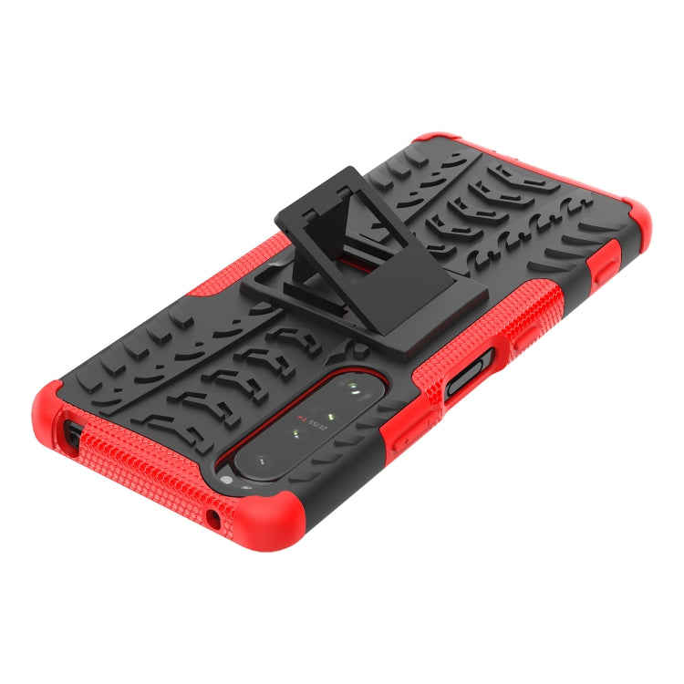For Sony Xperia 1 III Tire Texture Shockproof TPU+PC Protective Case with Holder