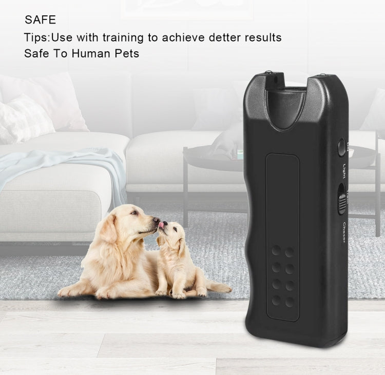 RC-521 Handheld Portable Ultrasonic Dog Repeller with LED Lights(Black)