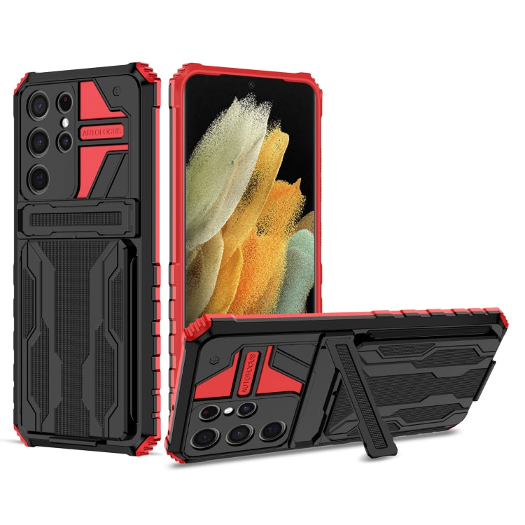 For Samsung Galaxy S21 5G Armor Card PC + TPU Shockproof Case with Card Slot & Invisible Holder