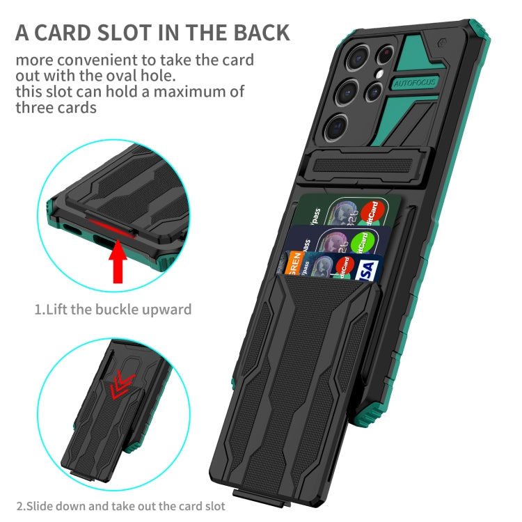 For Samsung Galaxy S21 5G Armor Card PC + TPU Shockproof Case with Card Slot & Invisible Holder