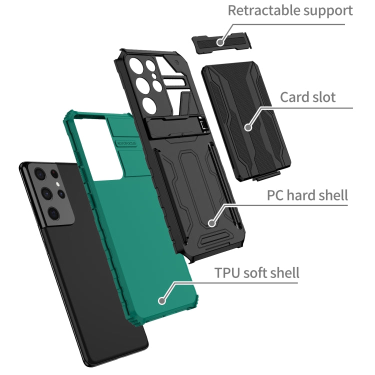 For Samsung Galaxy S21 5G Armor Card PC + TPU Shockproof Case with Card Slot & Invisible Holder