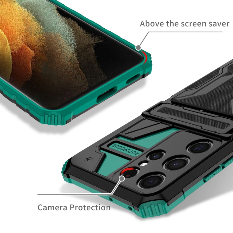 For Samsung Galaxy S21 5G Armor Card PC + TPU Shockproof Case with Card Slot & Invisible Holder