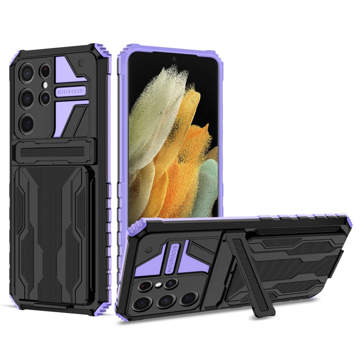 For Samsung Galaxy S21+ 5G Armor Card PC + TPU Shockproof Case with Card Slot & Invisible Holder