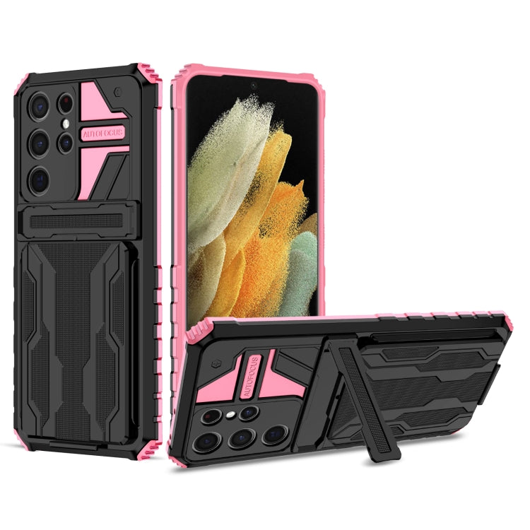 For Samsung Galaxy S21 Ultra 5G Armor Card PC + TPU Shockproof Case with Card Slot & Invisible Holder