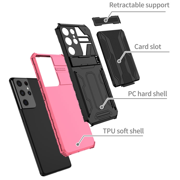 For Samsung Galaxy S21 Ultra 5G Armor Card PC + TPU Shockproof Case with Card Slot & Invisible Holder