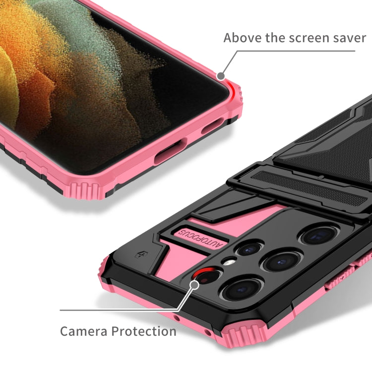 For Samsung Galaxy S21 Ultra 5G Armor Card PC + TPU Shockproof Case with Card Slot & Invisible Holder