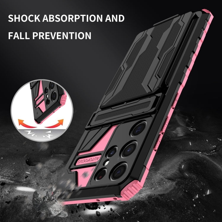 For Samsung Galaxy S21 Ultra 5G Armor Card PC + TPU Shockproof Case with Card Slot & Invisible Holder