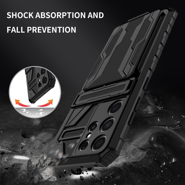 For Samsung Galaxy S21 Ultra 5G Armor Card PC + TPU Shockproof Case with Card Slot & Invisible Holder