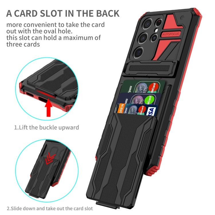 For Samsung Galaxy S21 Ultra 5G Armor Card PC + TPU Shockproof Case with Card Slot & Invisible Holder
