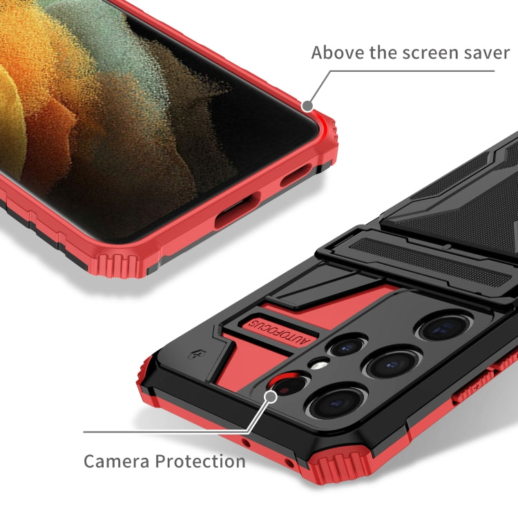 For Samsung Galaxy S21 Ultra 5G Armor Card PC + TPU Shockproof Case with Card Slot & Invisible Holder