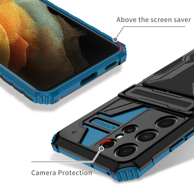 For Samsung Galaxy S21 Ultra 5G Armor Card PC + TPU Shockproof Case with Card Slot & Invisible Holder