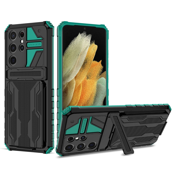 For Samsung Galaxy S21 Ultra 5G Armor Card PC + TPU Shockproof Case with Card Slot & Invisible Holder