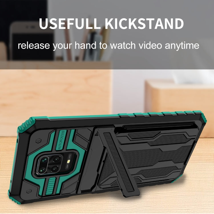 For Xiaomi Redmi Note 9S Armor Card PC + TPU Shockproof Case with Card Slot & Invisible Holder