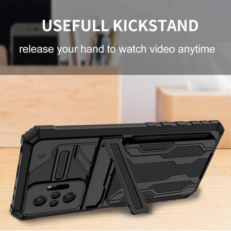 For Xiaomi Redmi Note 10 Pro 4G Armor Card PC + TPU Shockproof Case with Card Slot & Invisible Holder