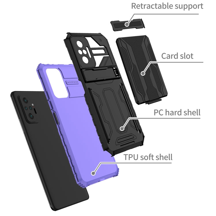 For Xiaomi Redmi Note 10 Pro 4G Armor Card PC + TPU Shockproof Case with Card Slot & Invisible Holder