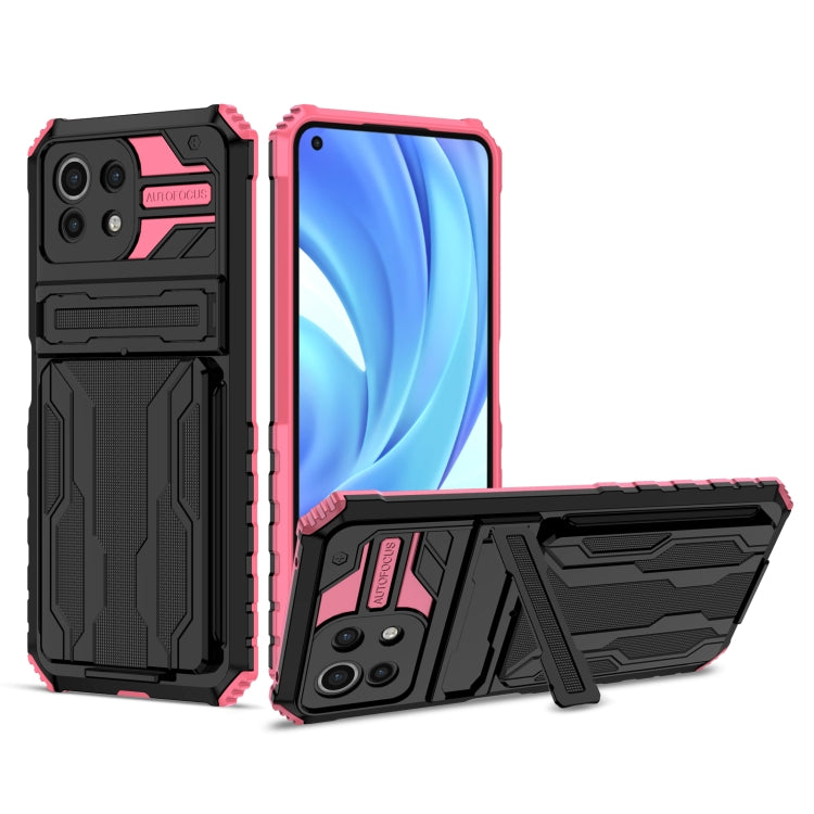 For Xiaomi Mi 11 Lite Armor Card PC + TPU Shockproof Case with Card Slot & Invisible Holder