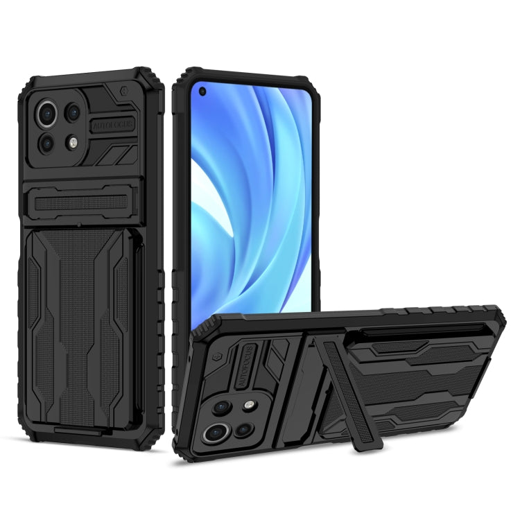 For Xiaomi Mi 11 Lite Armor Card PC + TPU Shockproof Case with Card Slot & Invisible Holder
