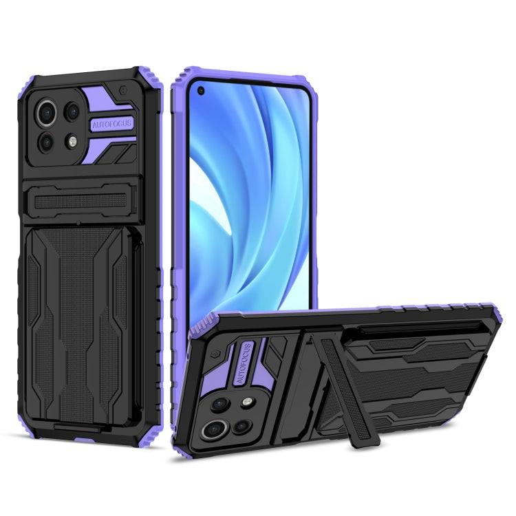 For Xiaomi Mi 11 Lite Armor Card PC + TPU Shockproof Case with Card Slot & Invisible Holder