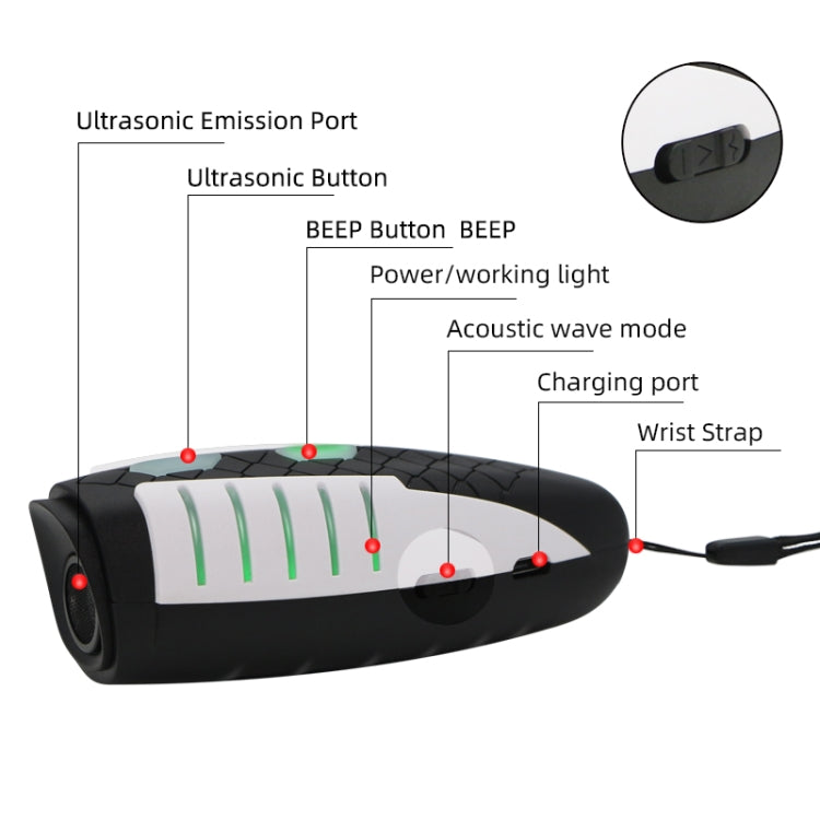 RC-537 Handheld Portable Ultrasonic Dog Repeller with Lanyard(Black + White)