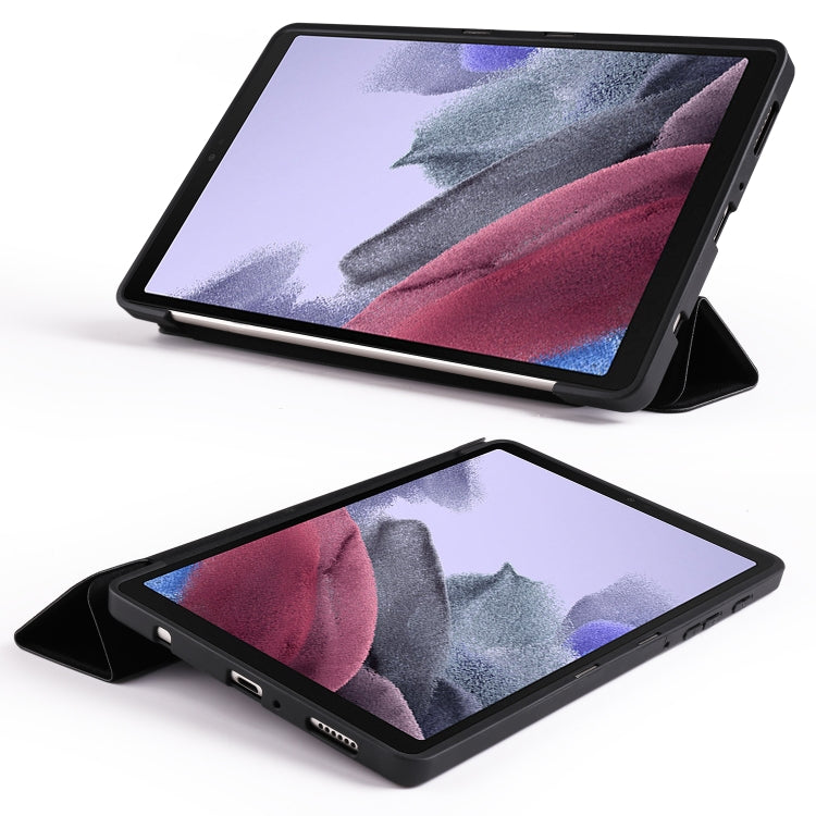 For Samsung Galaxy Tab A7 Lite T225 3-folding Horizontal Flip Honeycomb TPU Shockproof + PU Leather Case with Holder
