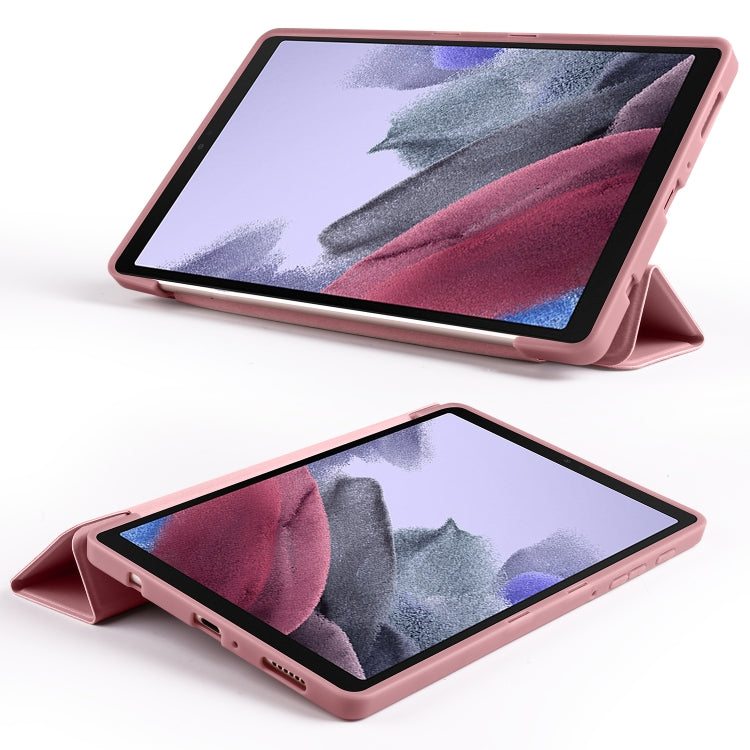For Samsung Galaxy Tab A7 Lite T225 3-folding Horizontal Flip Honeycomb TPU Shockproof + PU Leather Case with Holder