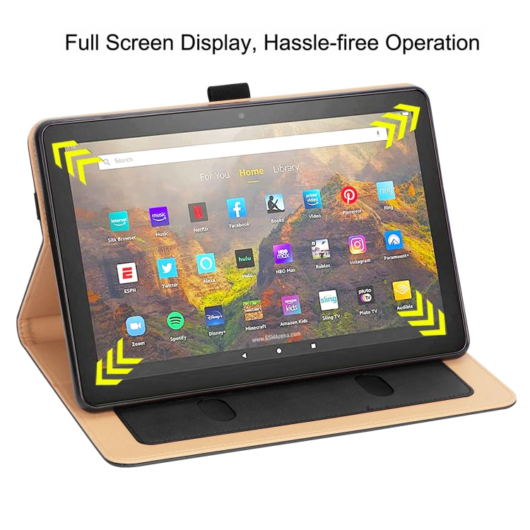 For Amazon Kindle Fire HD 10/HD 10 Plus 2021 Retro Texture PU Leather Horizontal Flip Leather Case with Holder & 2 Card Slots & Hand Strap & Sleep / Wake-up Function