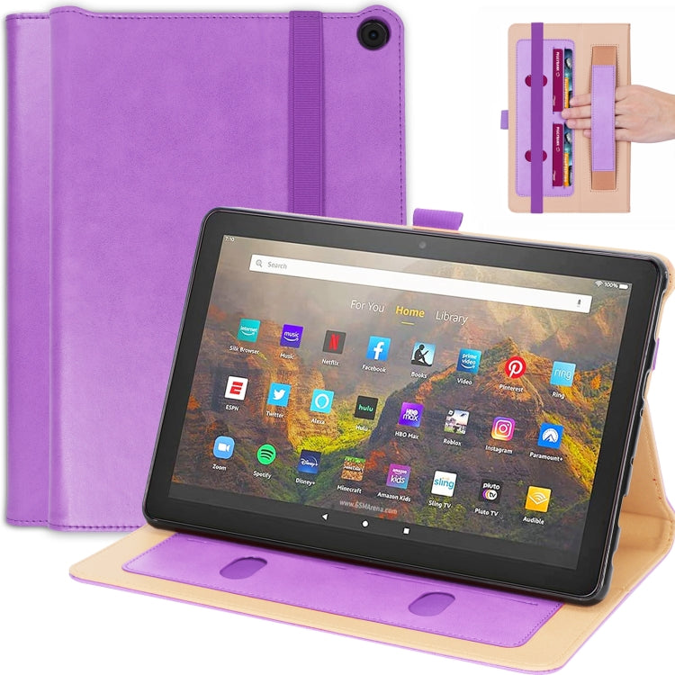 For Amazon Kindle Fire HD 10/HD 10 Plus 2021 Retro Texture PU Leather Horizontal Flip Leather Case with Holder & 2 Card Slots & Hand Strap & Sleep / Wake-up Function