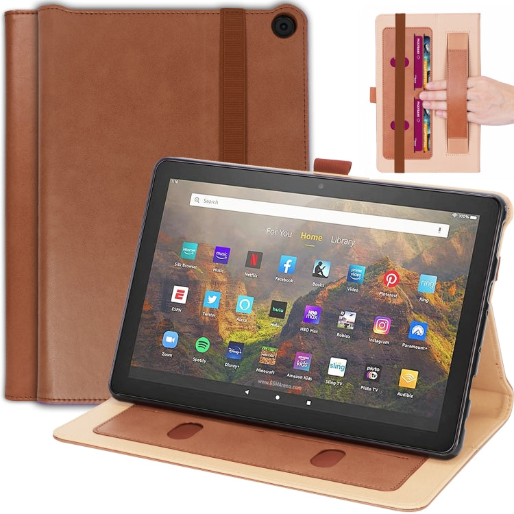For Amazon Kindle Fire HD 10/HD 10 Plus 2021 Retro Texture PU Leather Horizontal Flip Leather Case with Holder & 2 Card Slots & Hand Strap & Sleep / Wake-up Function