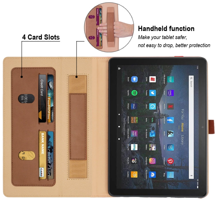 For Amazon Kindle Fire HD 10/HD 10 Plus 2021 Retro Texture PU Leather Horizontal Flip Leather Case with Holder & 2 Card Slots & Hand Strap & Sleep / Wake-up Function