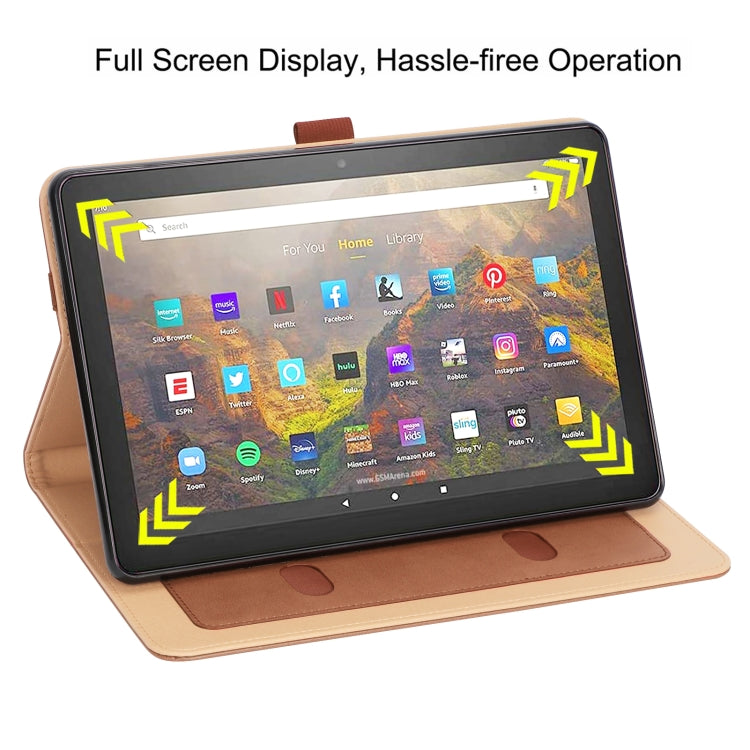 For Amazon Kindle Fire HD 10/HD 10 Plus 2021 Retro Texture PU Leather Horizontal Flip Leather Case with Holder & 2 Card Slots & Hand Strap & Sleep / Wake-up Function
