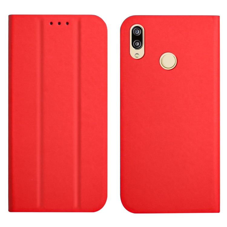 For Huawei P smart 2019 3-Folding Ultrathin Skin Feel Magnetic Solid Color Horizontal Flip Leather Case with Holder