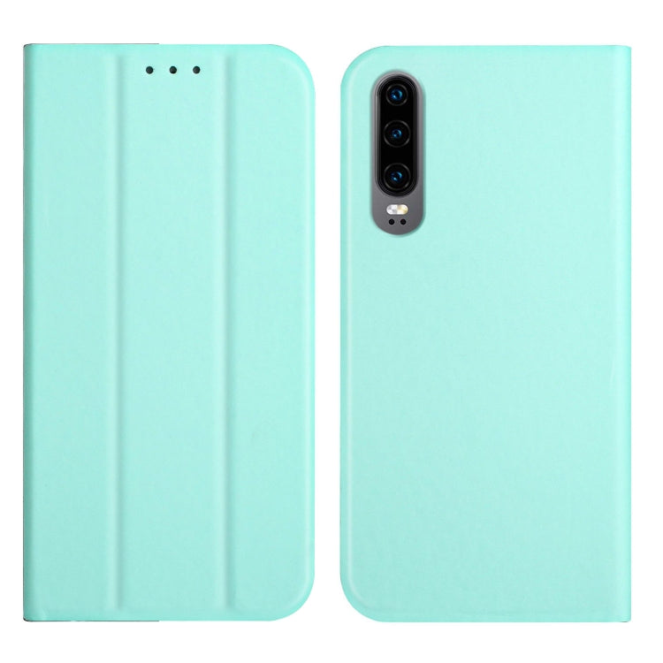 For Huawei P30 3-Folding Ultrathin Skin Feel Magnetic Solid Color Horizontal Flip Leather Case with Holder