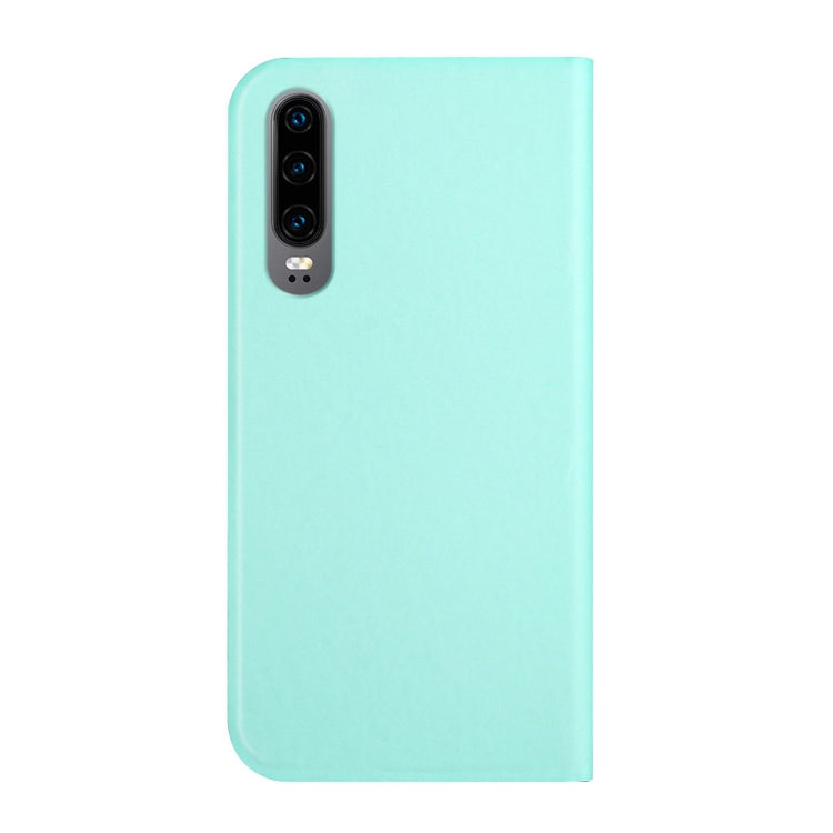 For Huawei P30 3-Folding Ultrathin Skin Feel Magnetic Solid Color Horizontal Flip Leather Case with Holder