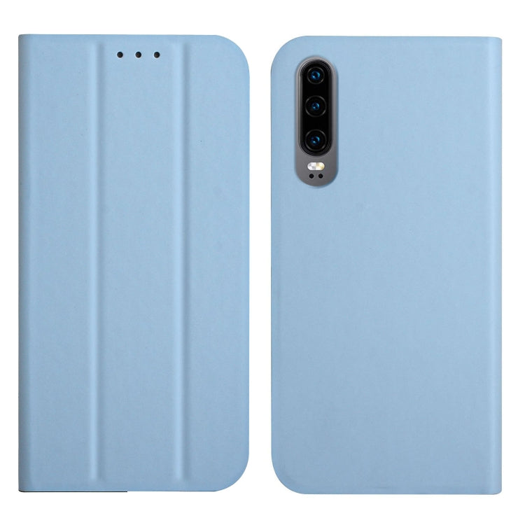 For Huawei P30 3-Folding Ultrathin Skin Feel Magnetic Solid Color Horizontal Flip Leather Case with Holder