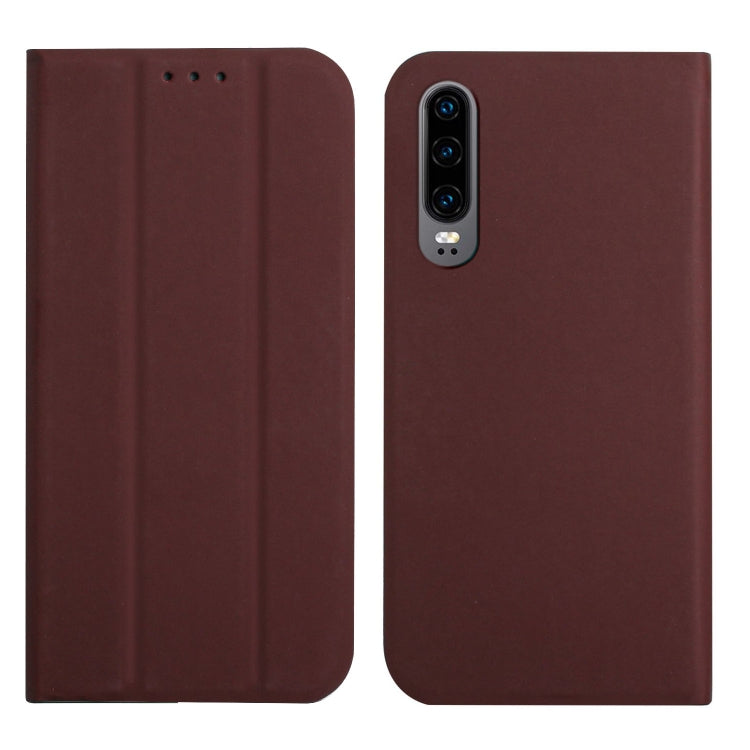 For Huawei P30 3-Folding Ultrathin Skin Feel Magnetic Solid Color Horizontal Flip Leather Case with Holder