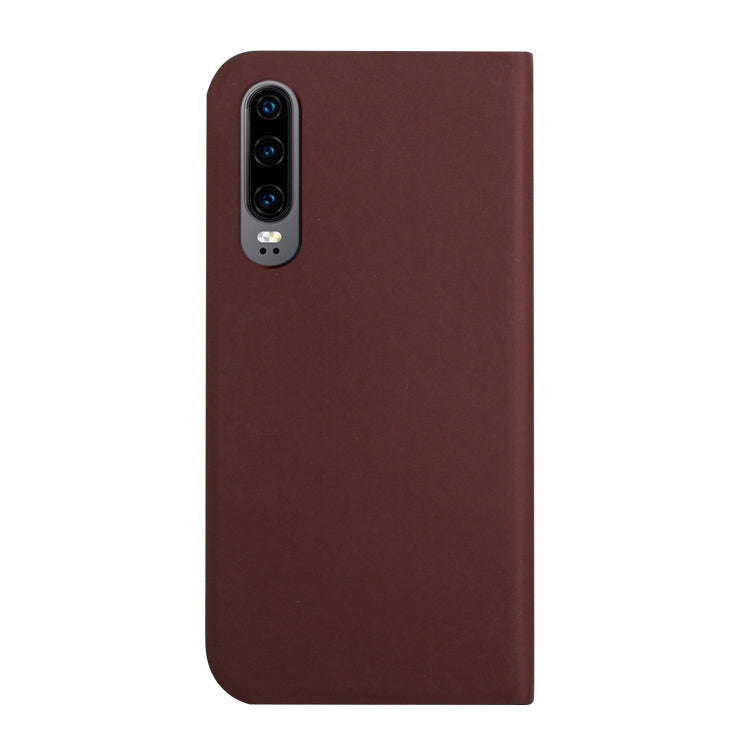 For Huawei P30 3-Folding Ultrathin Skin Feel Magnetic Solid Color Horizontal Flip Leather Case with Holder