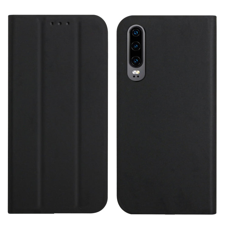 For Huawei P30 3-Folding Ultrathin Skin Feel Magnetic Solid Color Horizontal Flip Leather Case with Holder