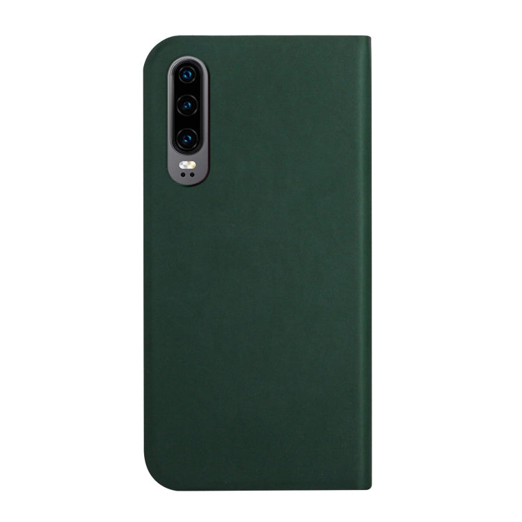 For Huawei P30 3-Folding Ultrathin Skin Feel Magnetic Solid Color Horizontal Flip Leather Case with Holder