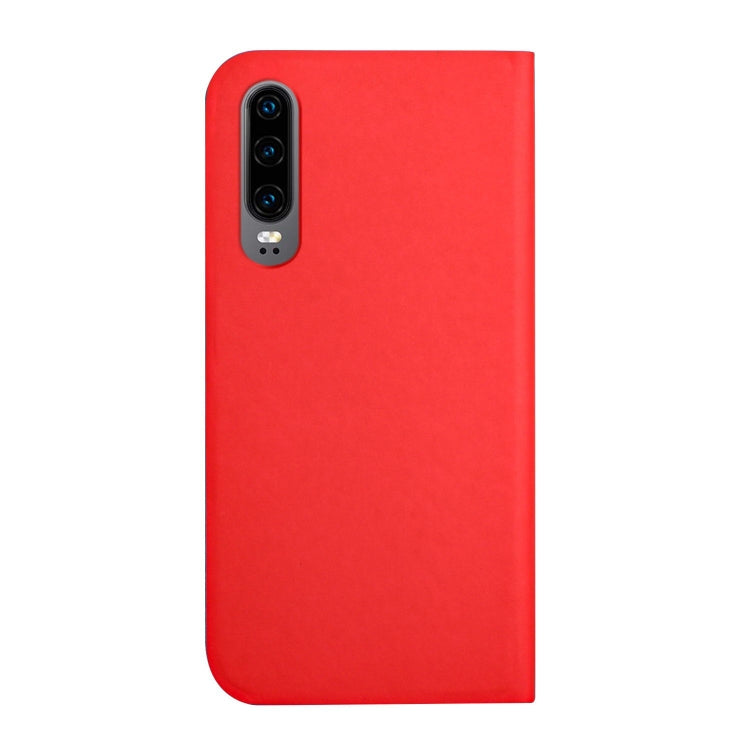 For Huawei P30 3-Folding Ultrathin Skin Feel Magnetic Solid Color Horizontal Flip Leather Case with Holder