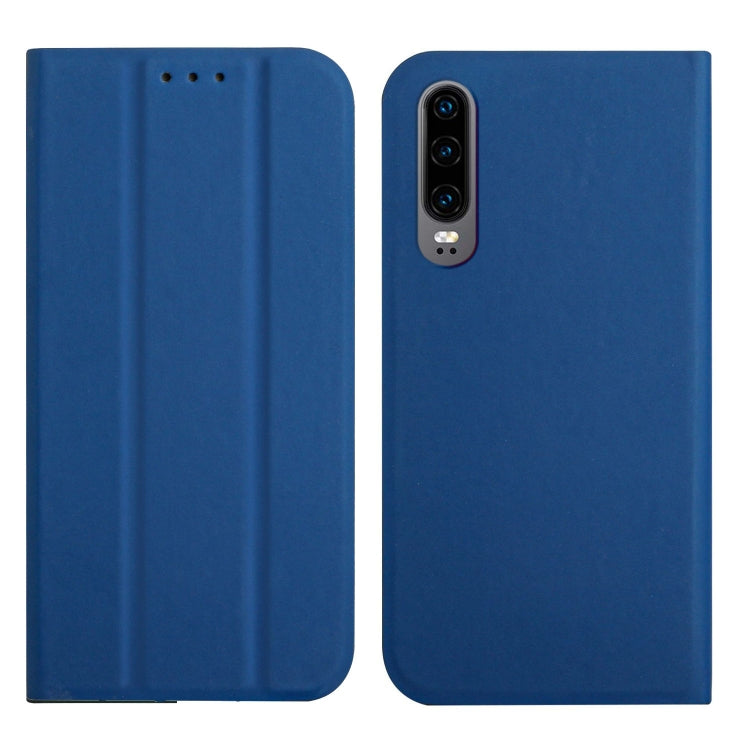 For Huawei P30 3-Folding Ultrathin Skin Feel Magnetic Solid Color Horizontal Flip Leather Case with Holder
