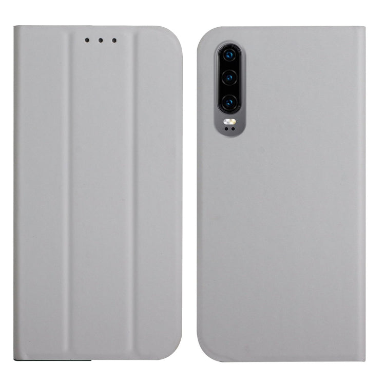 For Huawei P30 3-Folding Ultrathin Skin Feel Magnetic Solid Color Horizontal Flip Leather Case with Holder
