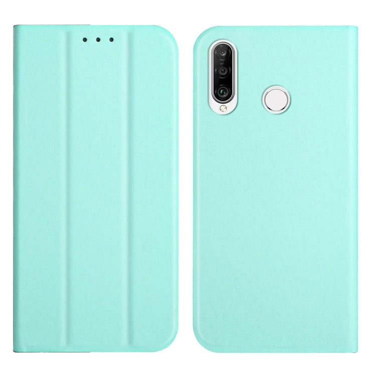 For Huawei P30 Lite 3-Folding Ultrathin Skin Feel Magnetic Solid Color Horizontal Flip Leather Case with Holder